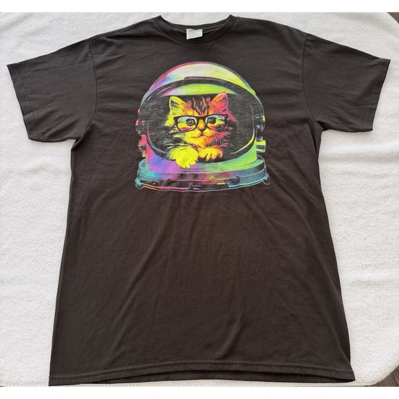 Tops - Space Cat T Shirt Tee Adult Medium Neon Astronaut Cat Lady Gift Fun Novelty